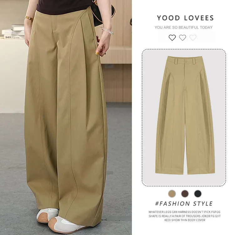 美式复古设计感西装阔腿裤女春秋薄款2026新款高腰垂感直筒休闲裤