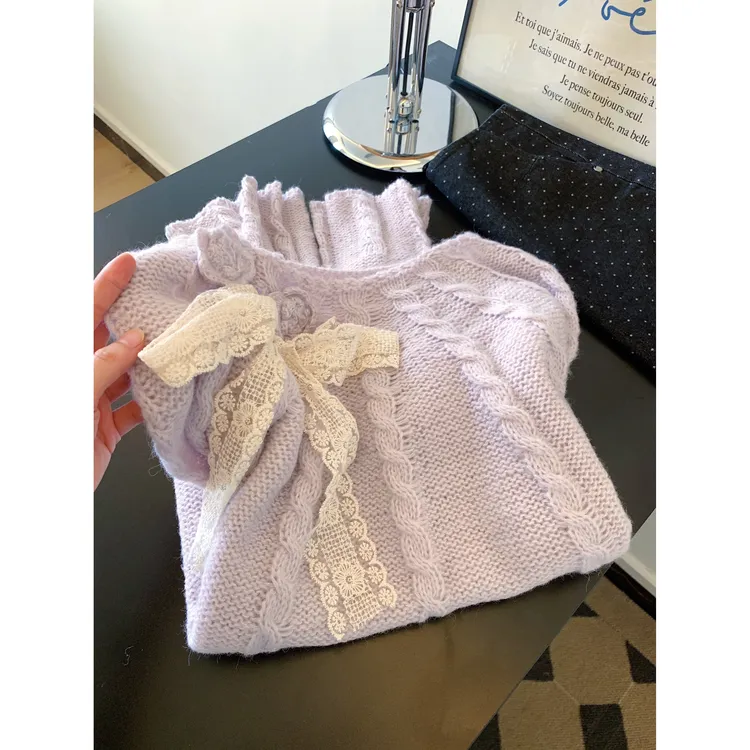 温柔风重工立体花朵蝴蝶结毛衣女秋冬2025新款软糯糯的针织衫上衣