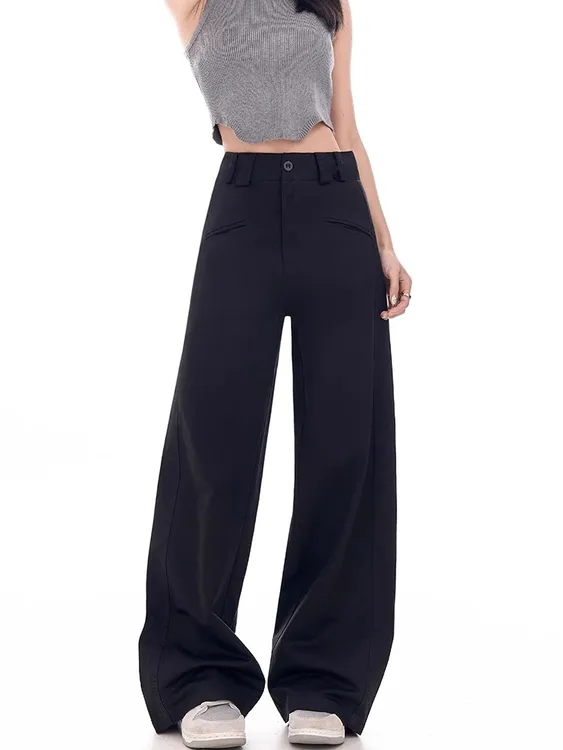 爆款加绒八字口袋黑色西装裤女秋时尚百搭阔腿裤胖mm显瘦垂感宽松