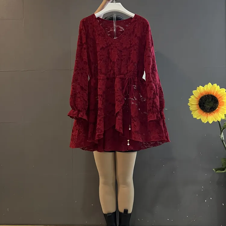 新款欧货气质V领抽绳设计洋气显瘦重工上衣