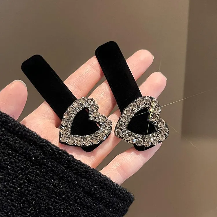 法式水钻刘海夹子香风气质丝绒BB黑色发卡发夹后脑勺高级感边