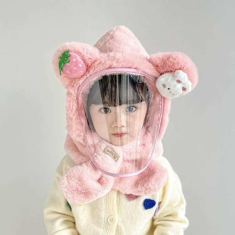 儿童冬季帽子围巾一体男童女童可爱护耳帽防风面罩宝宝加厚保暖帽