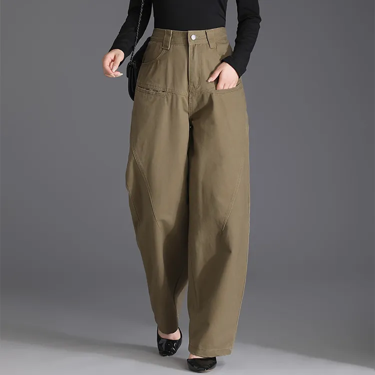 2026秋季新款女裤高腰卡其色时尚宽松灯笼裤大码子休闲哈伦镰刀裤