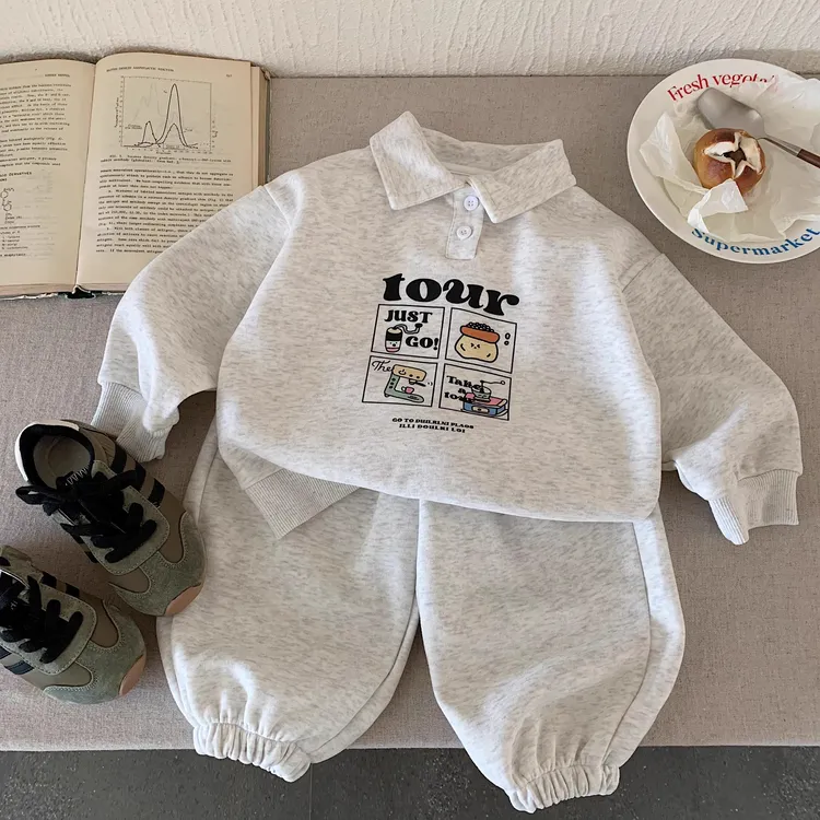 【秋日棉棉】儿童秋款卫衣套装棉质韩版POLO衫俩件套休闲男女童1