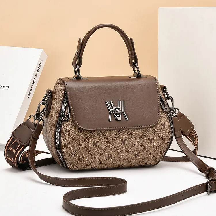 【当天发】新款双肩带百搭时尚洋气复古高级感斜挎包苹果包手提女包