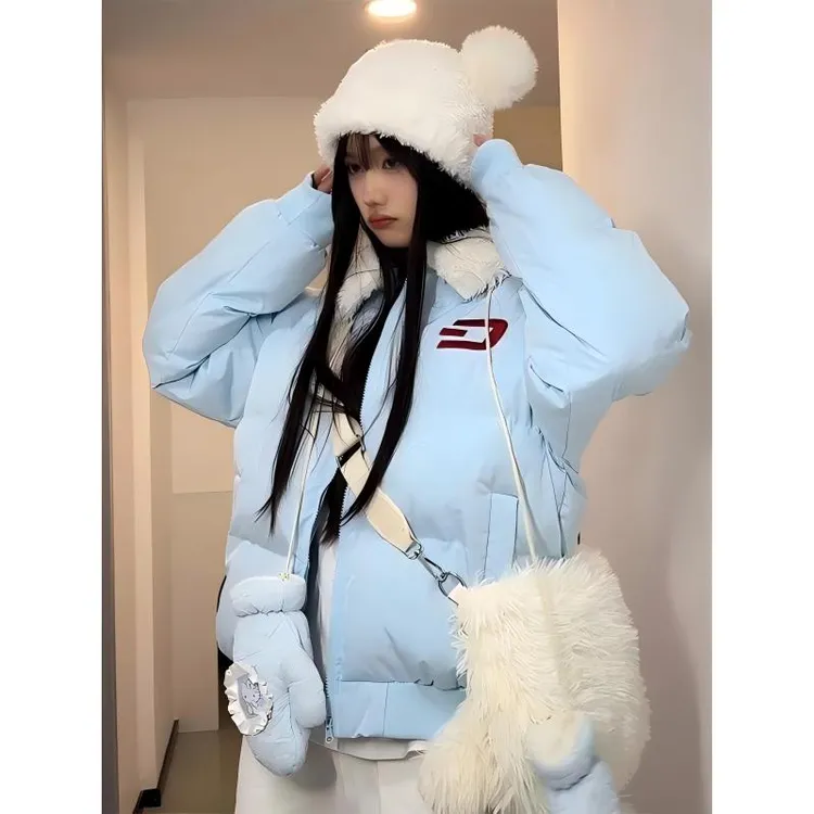 【破价福利】设计感翻领女学生冬时尚加厚印花加厚棉服外套T