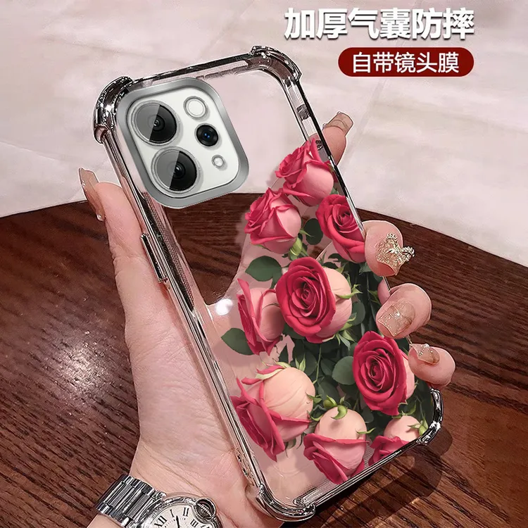 高颜值玫瑰适用vivos50手机壳四角防摔套 s50promini全包带镜头膜