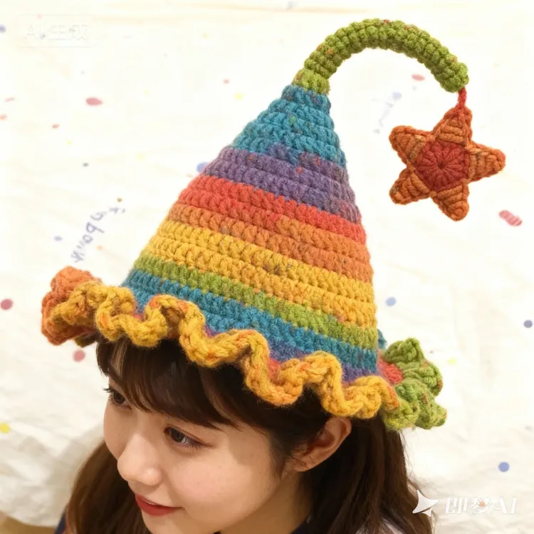 纯手工钩织毛线精灵帽成人帽子冬天保暖宝妈礼物