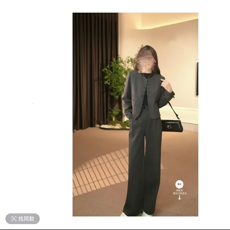 Q1小香风外套女2024秋冬新款穿搭轻奢高级感夹棉外套阔腿裤两件套