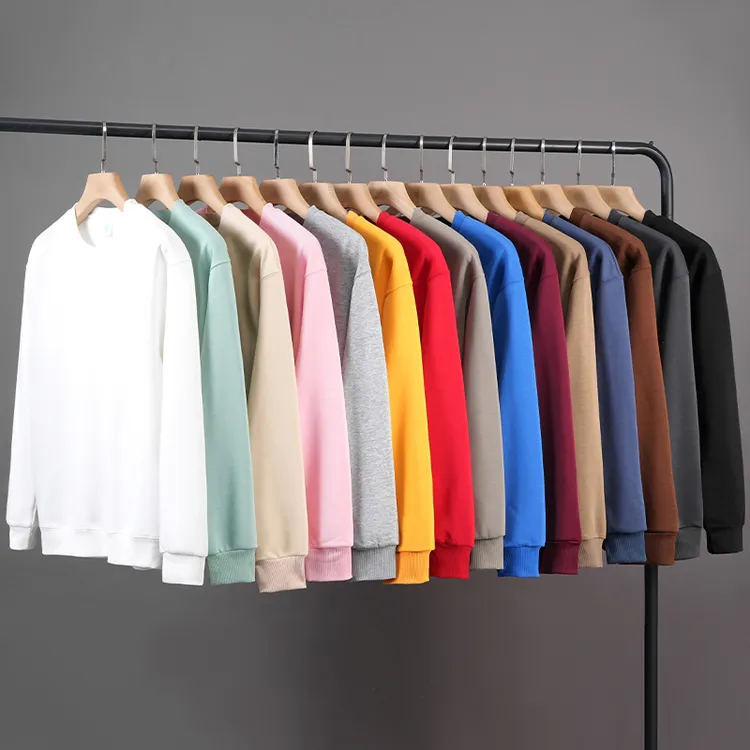 圆领无帽卫衣男秋冬季新款纯色无标宽松休闲衣服加绒厚大红色上衣