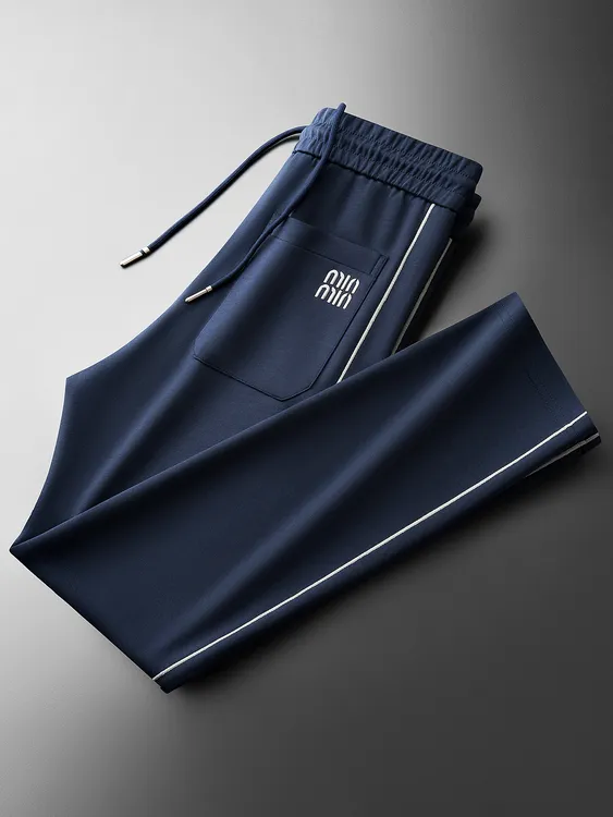 秋冬轻奢时尚撞色拼接男士运动直筒卫裤面膜空气层太空棉休闲裤男