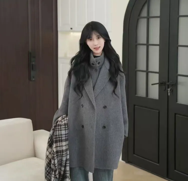 双面羊毛大衣秋季中长款韩版女宽松毛呢外套D