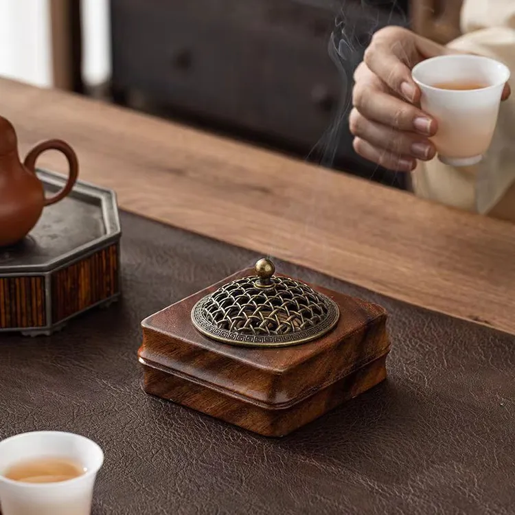 南美胡桃木香炉竹节香炉复古实木檀香炉沉香盘香炉熏香香薰炉