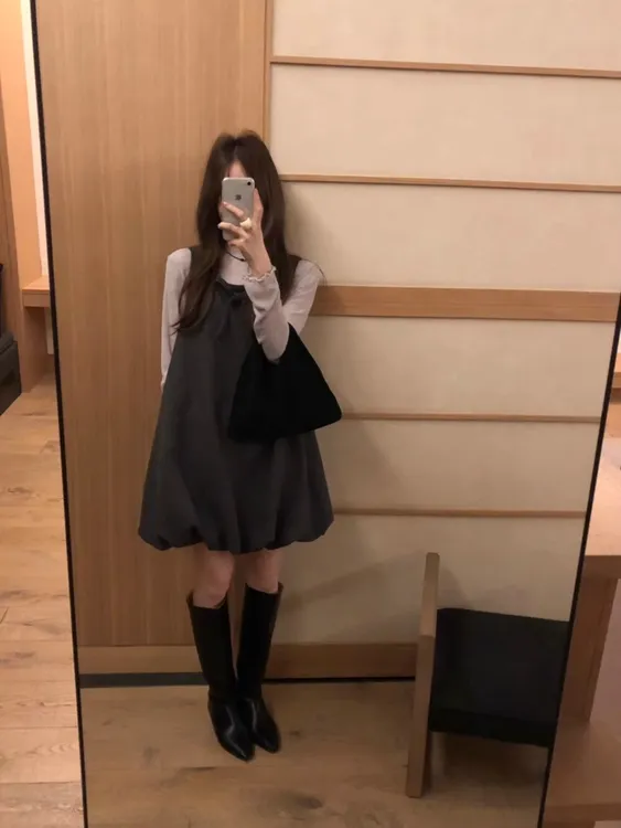 公主风套装无袖花苞背心连衣裙女装秋季新款长袖打底衫上衣两件套