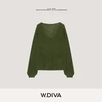 W.Diva【雾松漫染】深V低领羊毛衫超幼马海毛朦胧薄纱长袖53Z192862