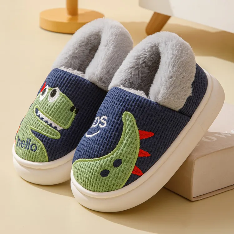 冬季儿童棉拖鞋包跟男童宝宝卡通恐龙居家室内小男孩保暖毛毛棉鞋