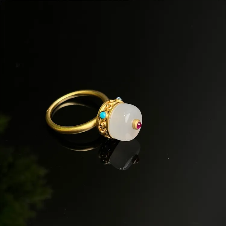 Colourful Yunnan/七彩云南天然翡翠18K金镶嵌冰胶翡翠戒指戒圈