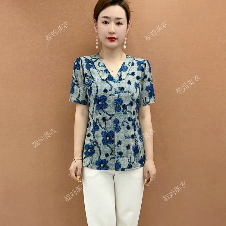 妈妈夏装2025新款洋气上衣服时尚套装中老年女装宽松大码T恤小衫
