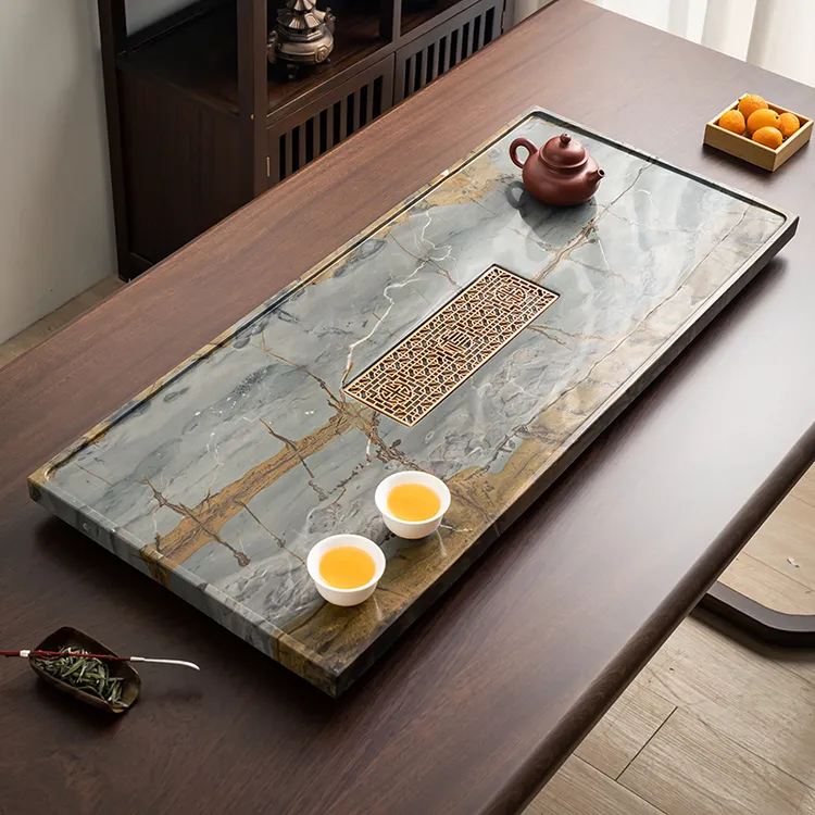 新款天然整块国画石茶盘家用客厅大茶台送礼品高端轻奢中式茶托盘