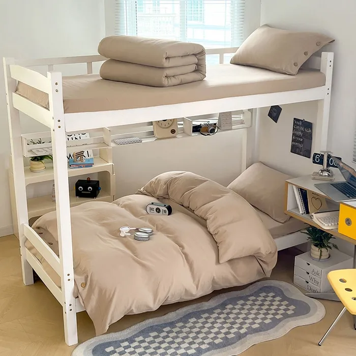 2025新款上下铺学生宿舍纯色纽扣款四件套学生季初高中大学生无印