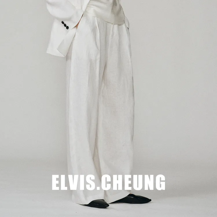 ELVIS.CHEUNG26SS马拉喀什度假系列斜纹机理麻料宽松长裤(含腰带)