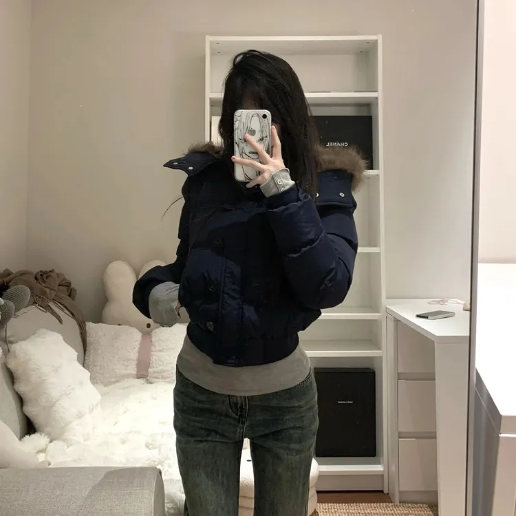 大气保暖网红款连帽毛领棉服外套女冬季万能百搭短款保暖夹棉棉衣