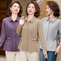 2025秋季新款时尚纯色妈妈新款休闲短外套中老年休闲上衣女开衫