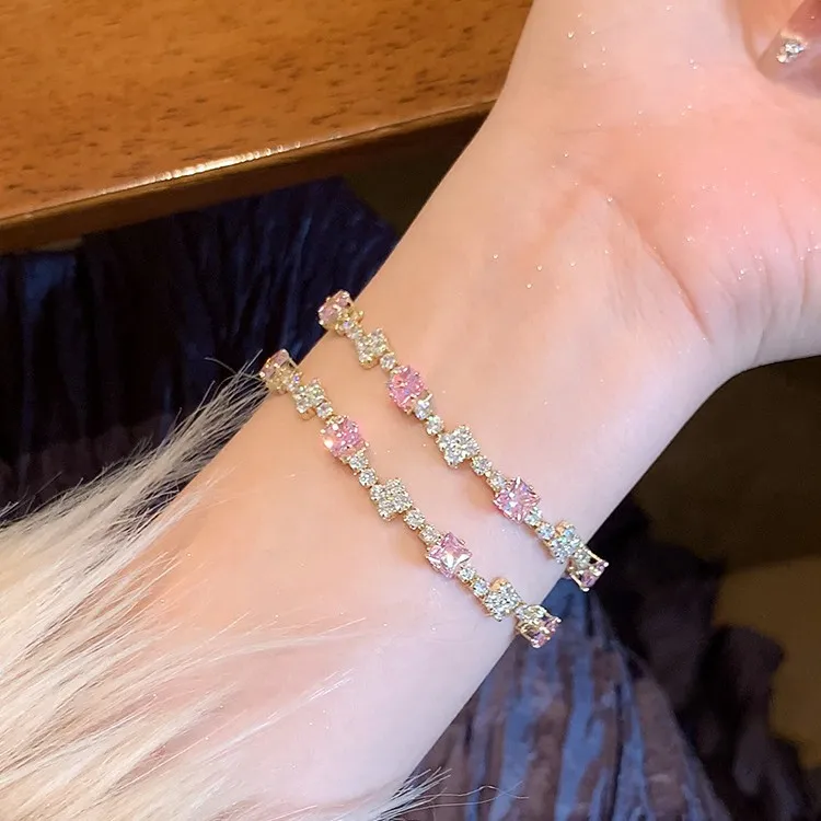 合金锆石手链 闺蜜手錬轻奢小众精致手饰气质百搭彩色时尚简约