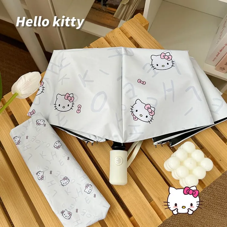 御夏hellokitty猫全自动雨伞女晴雨两用遮阳伞学生黑胶防晒太阳伞