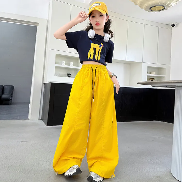 女大童休闲套装夏季新款韩版洋气薄款小女孩夏装短袖工装裤两件套