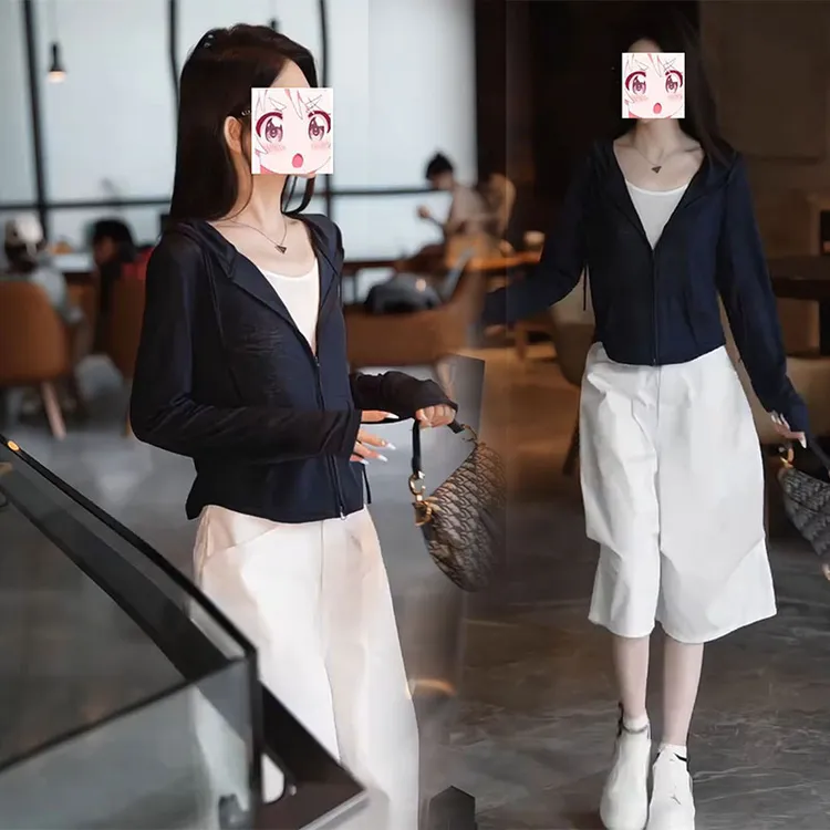 简约时尚韩版穿搭一整套薄款2025年夏季长袖防晒衣百搭休闲中裤子