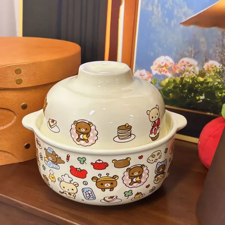 轻松熊泡面碗上下盖可微波炉