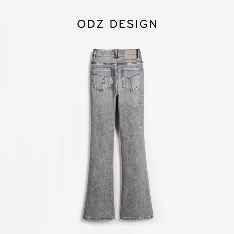 【ODZ】气质女神/2025新款微喇牛仔裤女修身显瘦银狐灰喇叭裤小个子