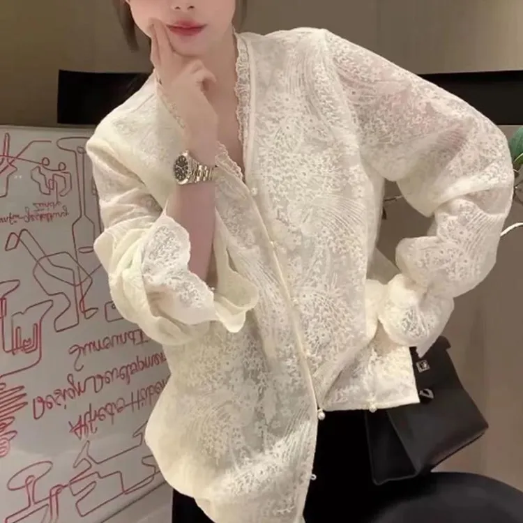 高级感轻奢蕾丝长袖衬衫女2026春夏新款内搭打底衫国风新中式上衣