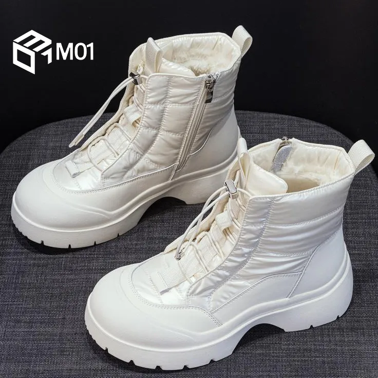 M01厚底雪地靴女新款冬季加绒加厚白色防水防滑东北中筒保暖棉鞋