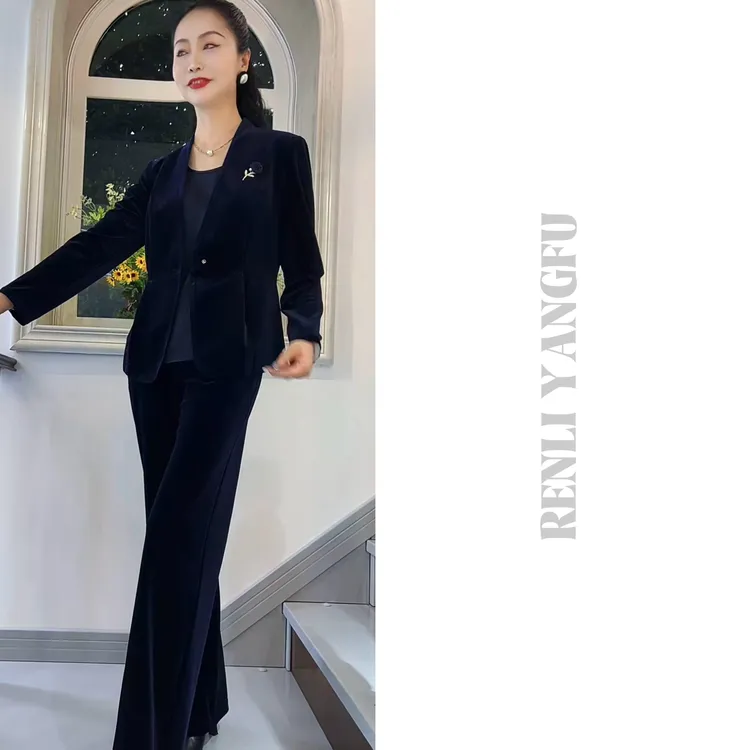 【绒】女士静奢优雅弹力丝绒优雅复古三件套时装Q252