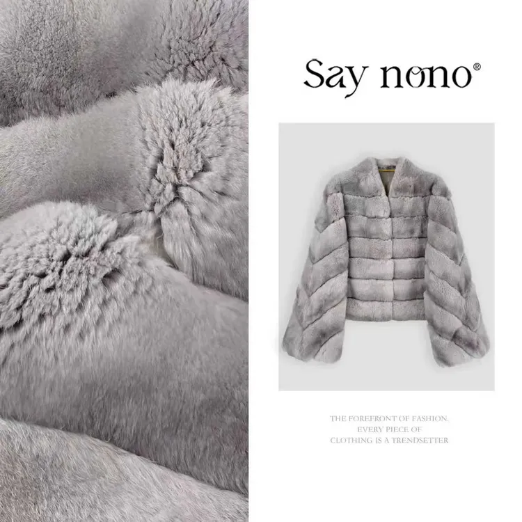 懒猫nono│Saynono 时尚V领松弛感慵懒风獭兔毛皮草外套 GZ1210SY