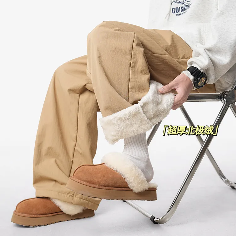 超厚北极绒休闲裤男女冬季潮牌加绒加厚保暖棉裤慵懒风百搭直筒裤