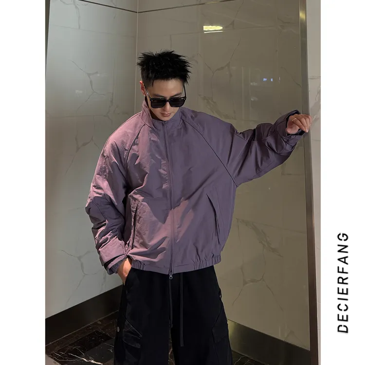 秋季新款男士立领夹克外套时尚休闲上衣潮流纯色男装外套