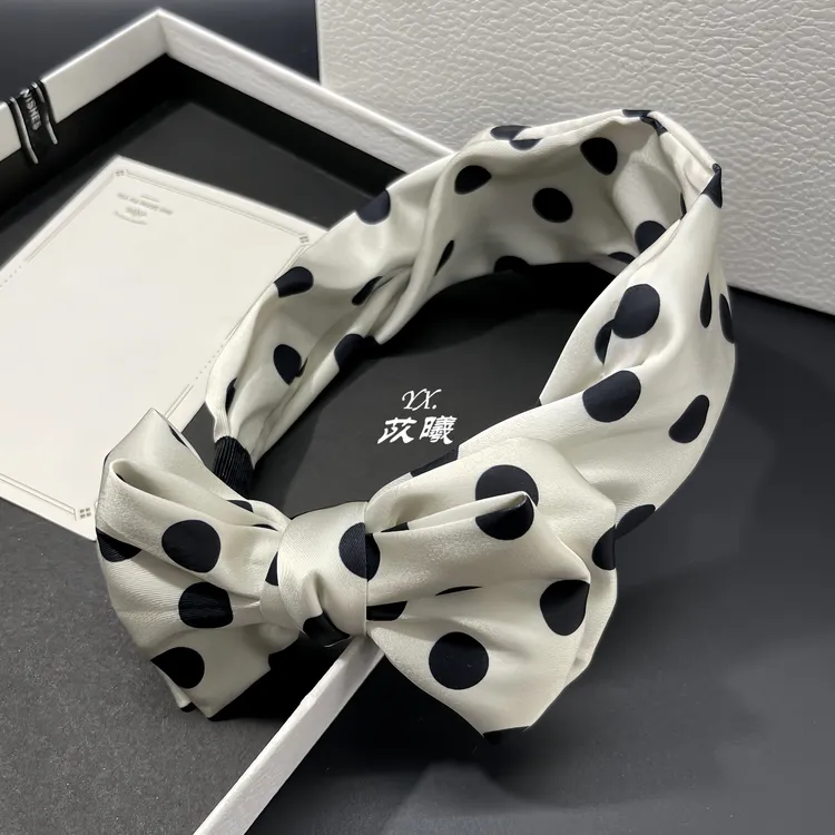 韩版原单复古气质波点宽边发箍侧边蝴蝶结时尚减龄头箍高级感发卡