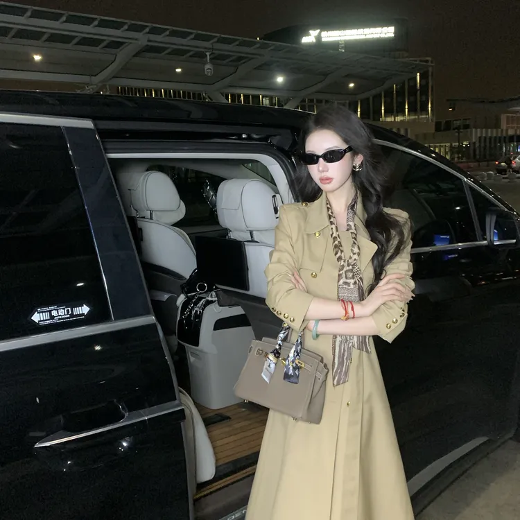 【雅乔定制】切尔西 时尚双排扣收腰卡其色风衣外套DYHH-25082006