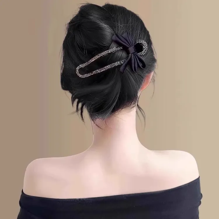 韩系蝴蝶结镶钻抓夹女2025新款气质后脑勺盘发夹时尚鸭嘴夹发饰