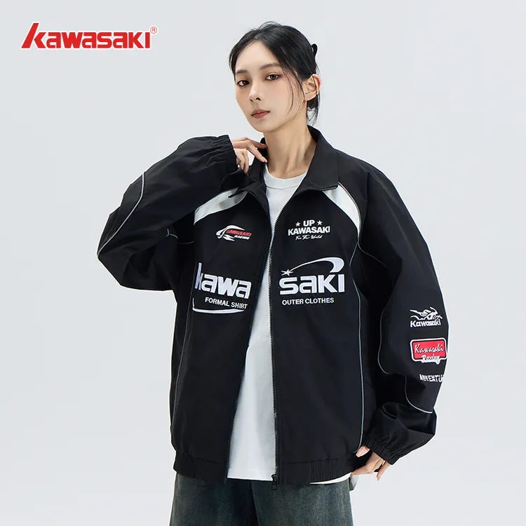 kawasaki/川崎美式复古赛车风刺绣Logo宽松无性别穿搭夹克外套