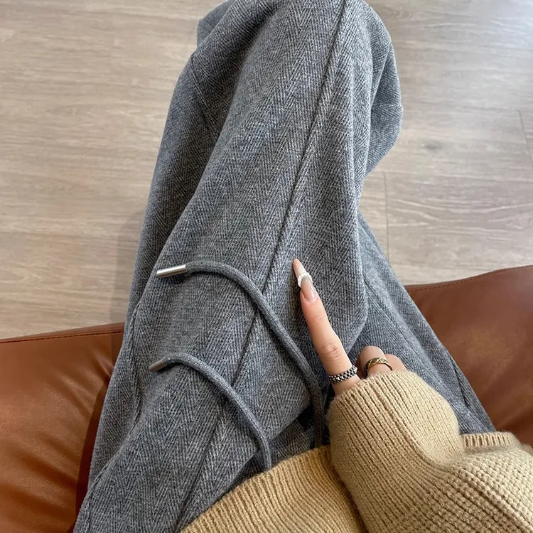 羊毛弯刀运动阔腿裤女秋冬季2024爆款加绒直筒垂感宽松显瘦香蕉裤