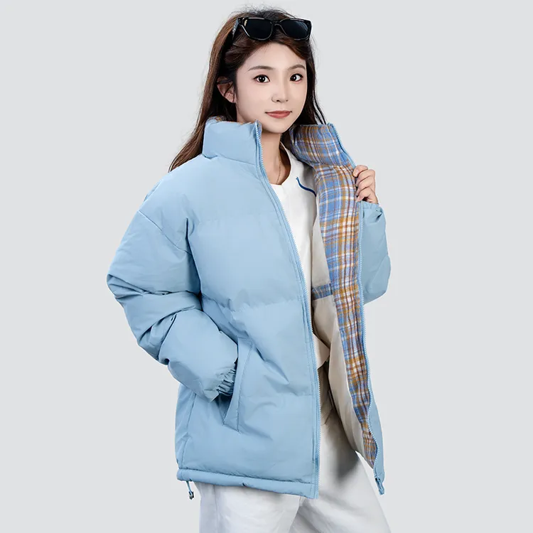 2025棉服男女短款冬季保暖防水外套纯色立领休闲宽松上衣M25571