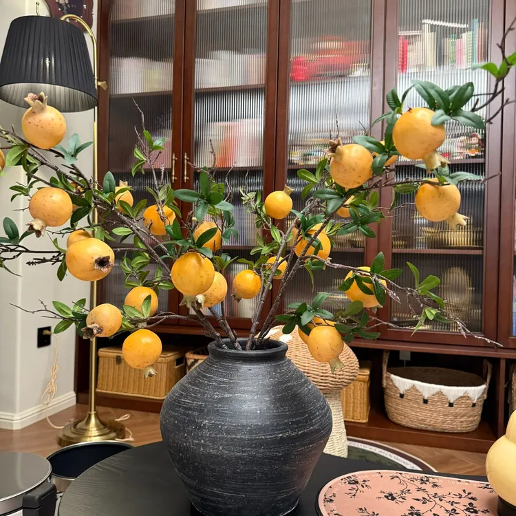 掬涵高仿真石榴果实枝田园森系高枝软装装饰造景摆设艺术品【荐 】