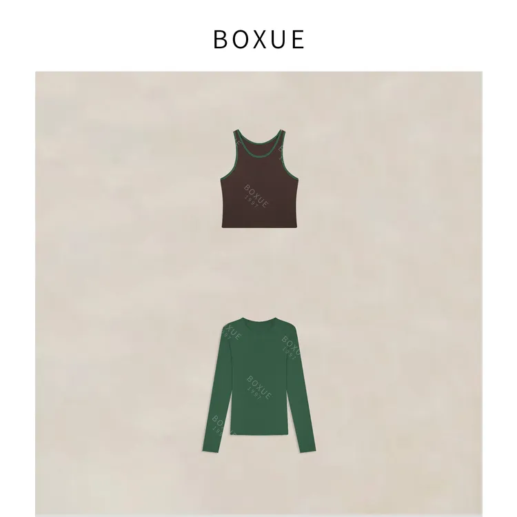 BOXUE”蓝褐映”2025秋季新款高级感拼色轻奢 T恤#250726T3131