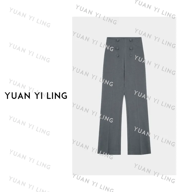 袁艺灵【星空】25秋冬定制银丝双排扣高腰修身时尚百搭西装裤3069