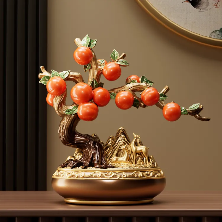 柿事如意柿子摆件福禄双至客厅电视柜酒柜装饰品新房搬家乔迁之礼