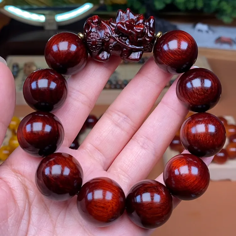 沉水紫檀木貔貅手串高密度高油性送爸爸长辈文玩男女款手工礼物商品图